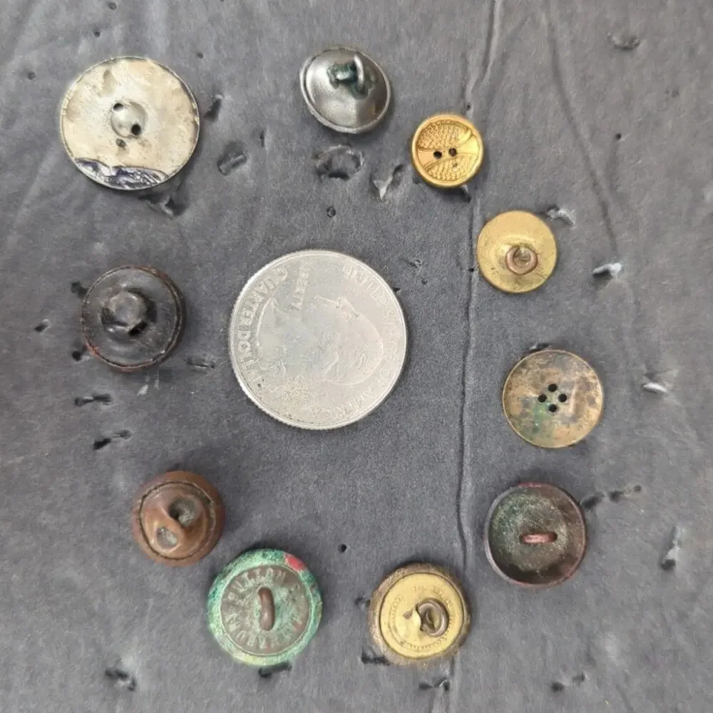 LOT H of 10 Antique Vintage Victorian Brass Mixed Materials Buttons ESTATE FIND